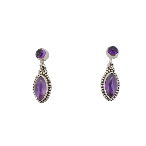 Amethyst Silver Post Dangle Earrings