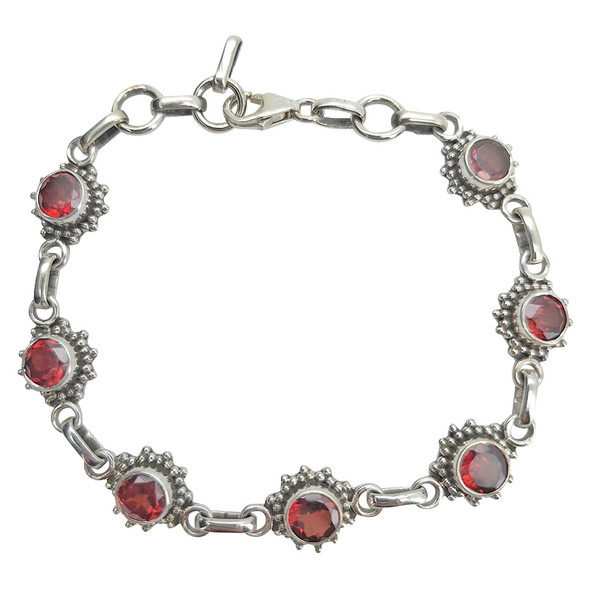 Faceted Garnet Sterling Silver Link Bracelet