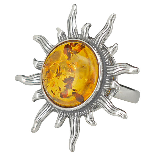 Sun Cognac Amber Sterling Silver Adjustable Ring
