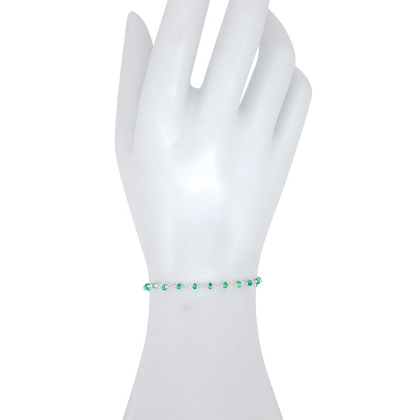 Natural Emerald Sterling Silver Link Bracelet