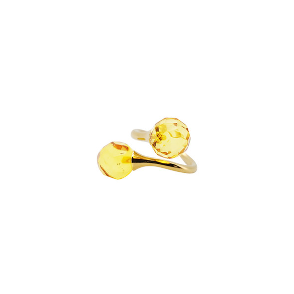 Faceted Citrine Amber Gold Plated Silver Adjustable Ring