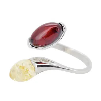 Multicolor Amber Sterling Silver Adjustable Ring
