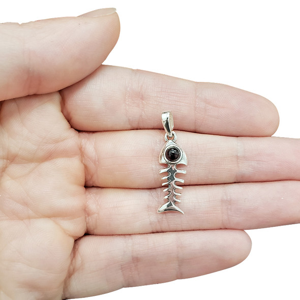 Fish Bone Cherry Amber Sterling Silver Pendant