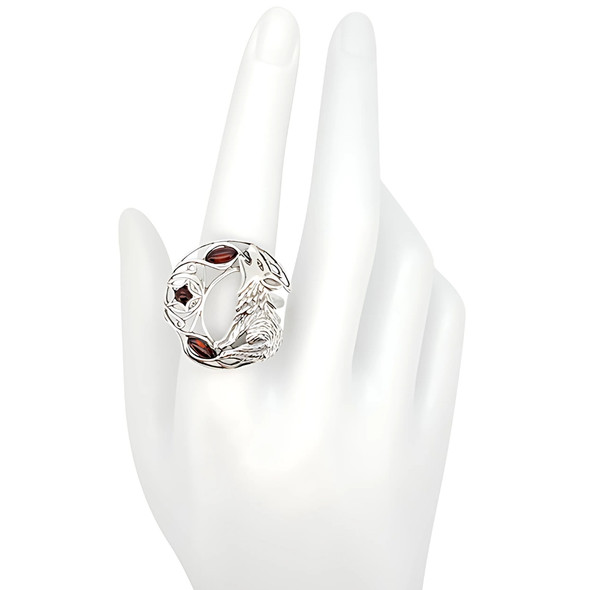 Wolf Moon Cherry Amber Sterling Silver Adjustable Ring