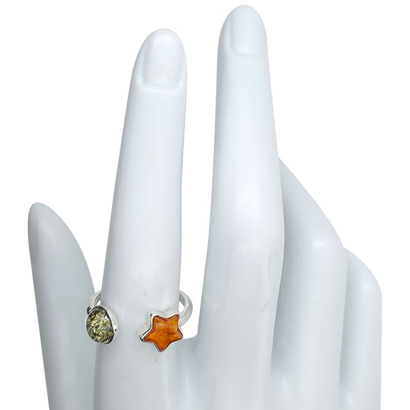 Multicolor Amber Sterling Silver Star Adjustable Ring