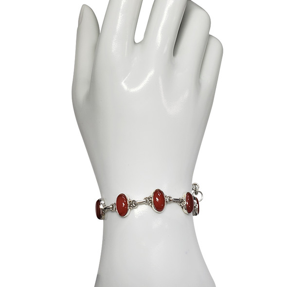 Red Onyx Stone Sterling Silver Link Bracelet