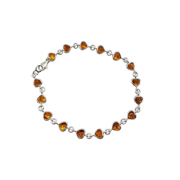 Heart Cognac Amber Sterling Silver Bracelet (4773)