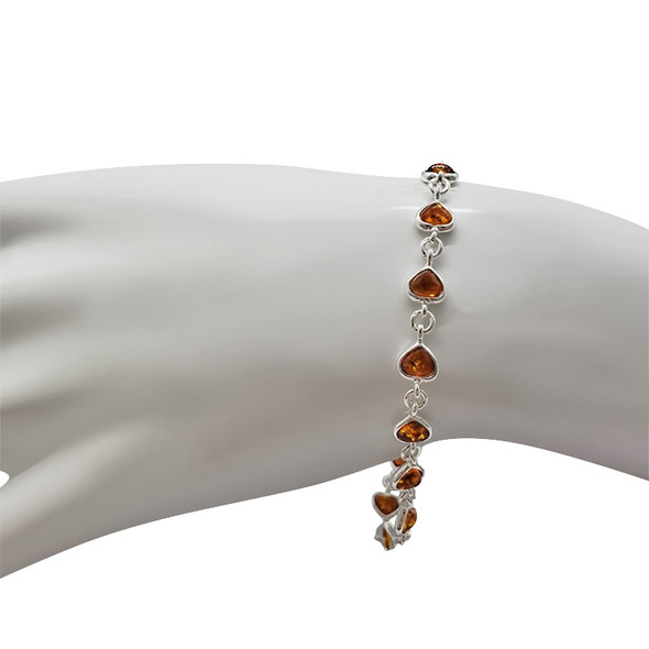 Heart Cognac Amber Sterling Silver Bracelet (4773)