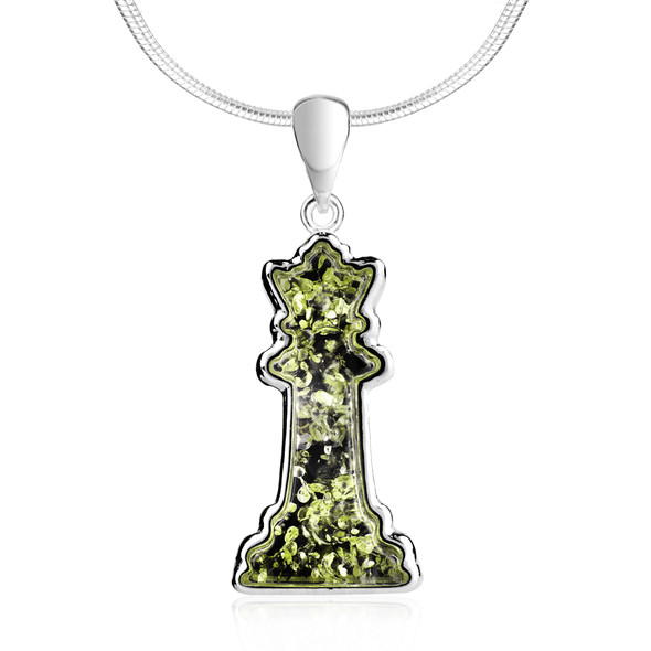 Chess Queen Green Amber Pendant