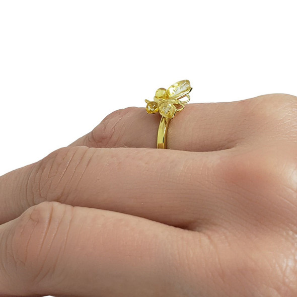 Citrine Amber Gold Plated Butterfly Ring