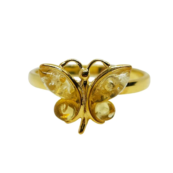 Citrine Amber Gold Plated Butterfly Ring