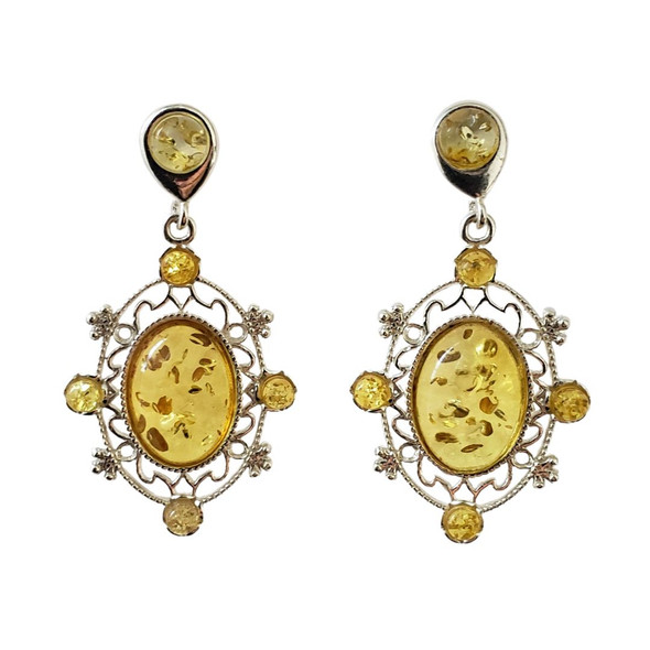 Citrine Amber Silver Earrings