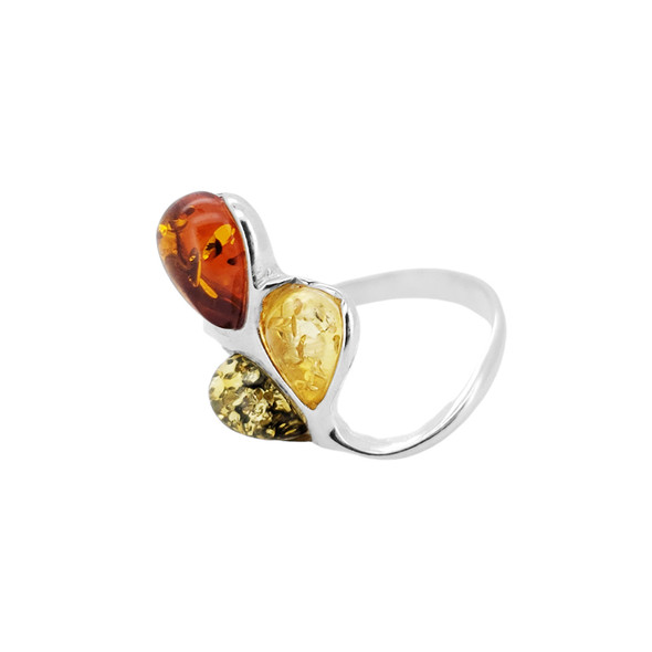 Multicolor Amber Sterling Silver Ring
