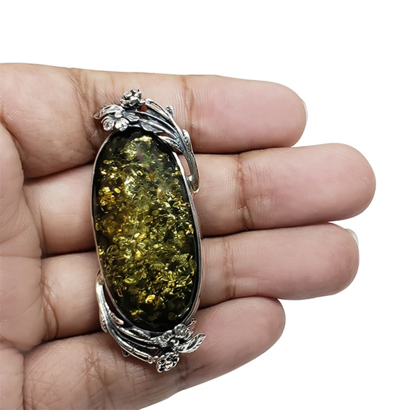 Amber Sterling Silver Flower Design Pin/Pendant