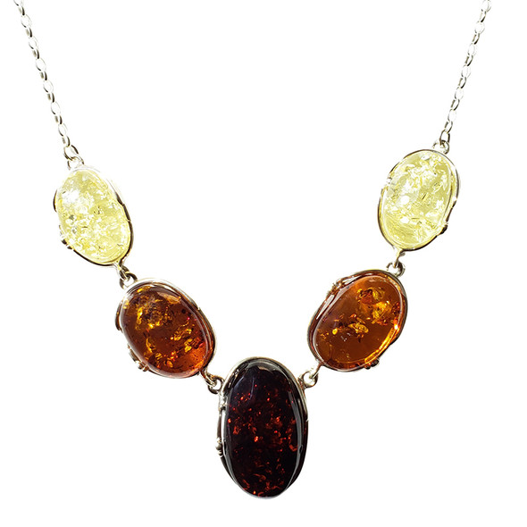 18‚Ä≥ Multi-Color Amber Sterling Silver Handmade Necklace
