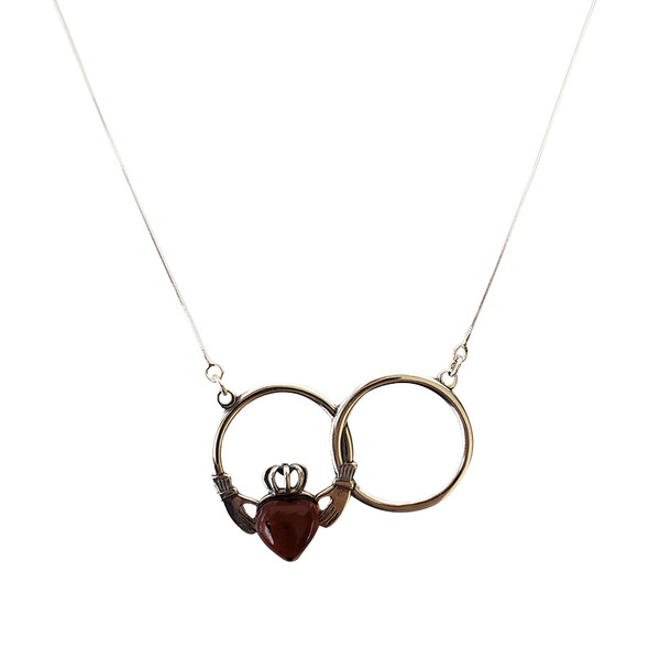 Cognac Amber Sterling Silver Claddagh Necklace