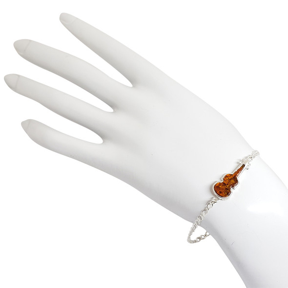Cognac Amber Sterling Silver Violin Bracelet