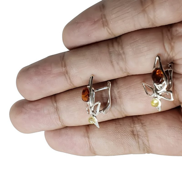 Baltic Amber Butterfly Earrings & .925 sterling silver