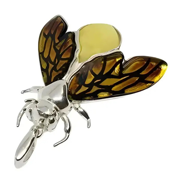 Cameo Amber Sterling Silver Bee Pendant (3963)