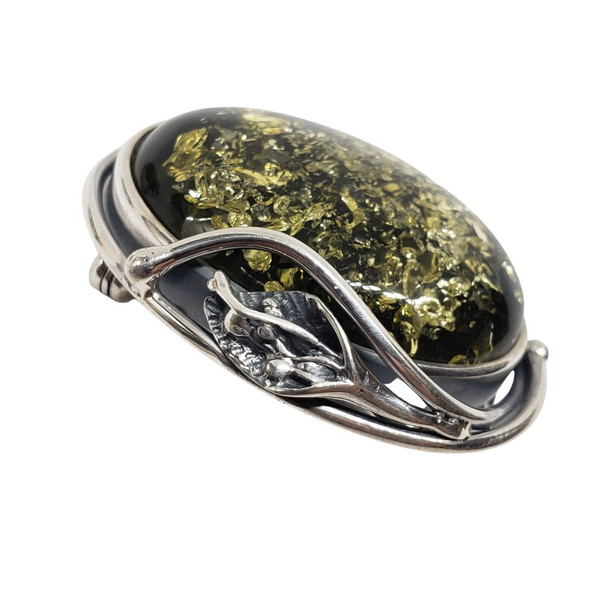 Amber Handmade Leaf Design Pin/Pendant