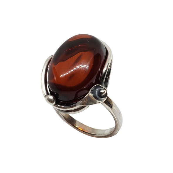 Cherry Amber Handmade Leaf Design Ring