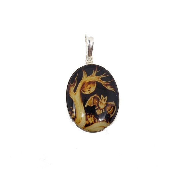 Amber Cameo/Intaglio Bat Pendant