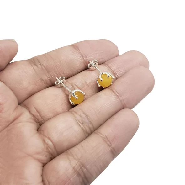 Round Antique Amber Sterling Silver Stud Earrings