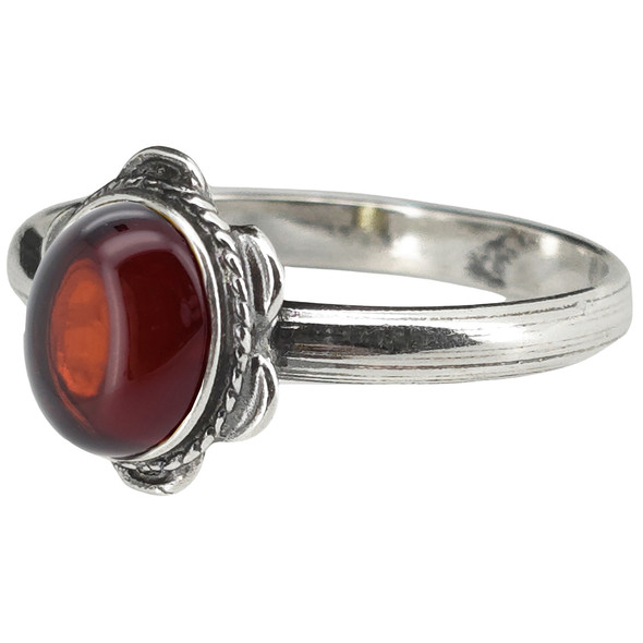 Cherry Amber Flower Design Ring