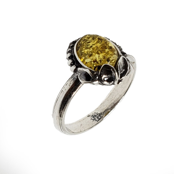 Citrine Amber Sterling Silver Leaf Design Ring