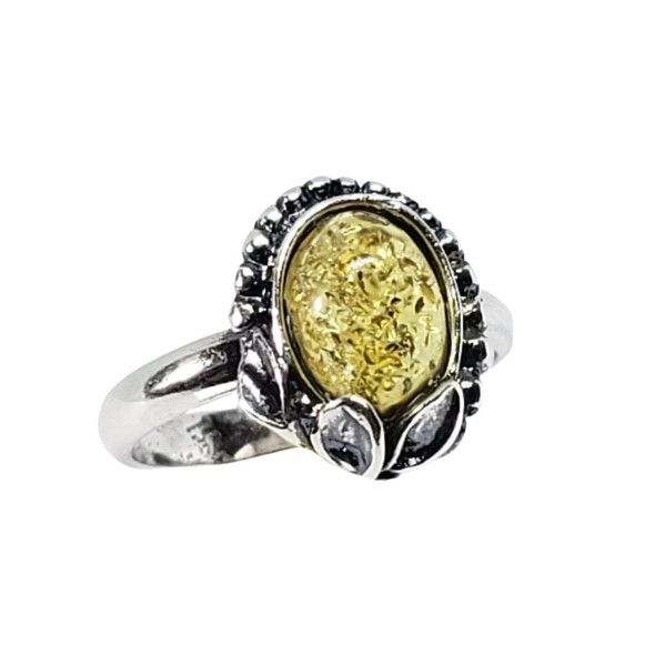 Citrine Amber Sterling Silver Leaf Design Ring