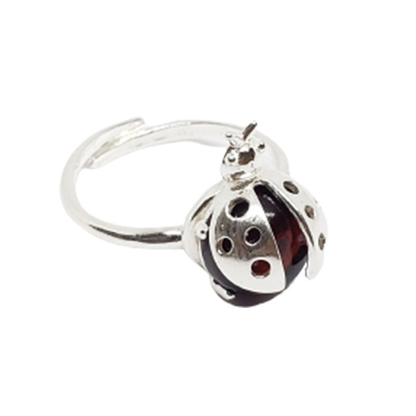 Cherry Amber Ladybug Adjustable Ring