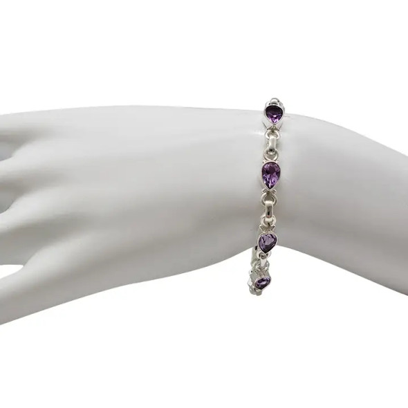 Amethyst Stones Sterling Silver Link Bracelet
