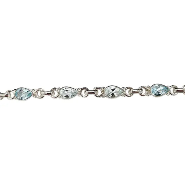 Blue Topaz Stones Sterling Silver Link Bracelet