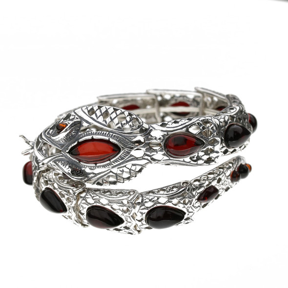 Snake Cherry Amber Silver Bracelet On Wire