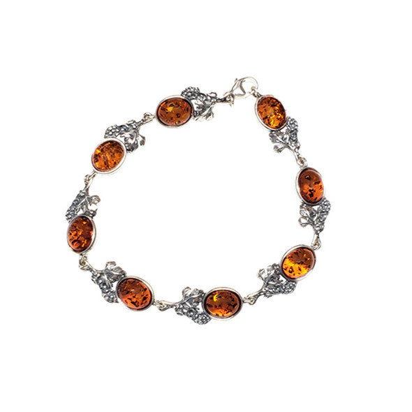 Cognac Amber Oxidized Silver "Grape" Link Bracelet