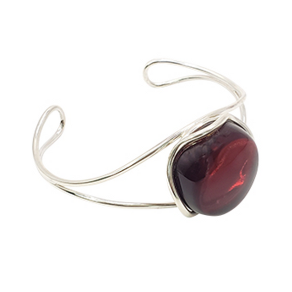 Cherry Oval Shape¬† Sterling Silver Open Cuff Bracelet