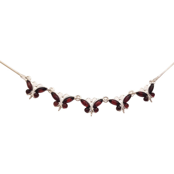 Cherry Butterfly Amber Sterling Silver Necklace