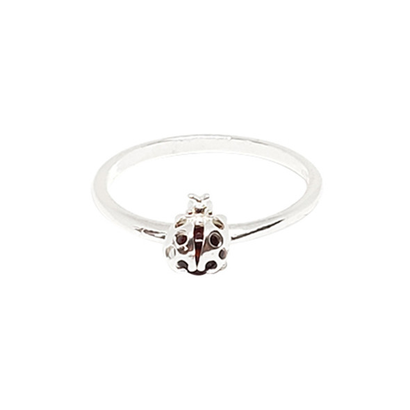 Cherry Amber Sterling Silver Small Ladybug Ring