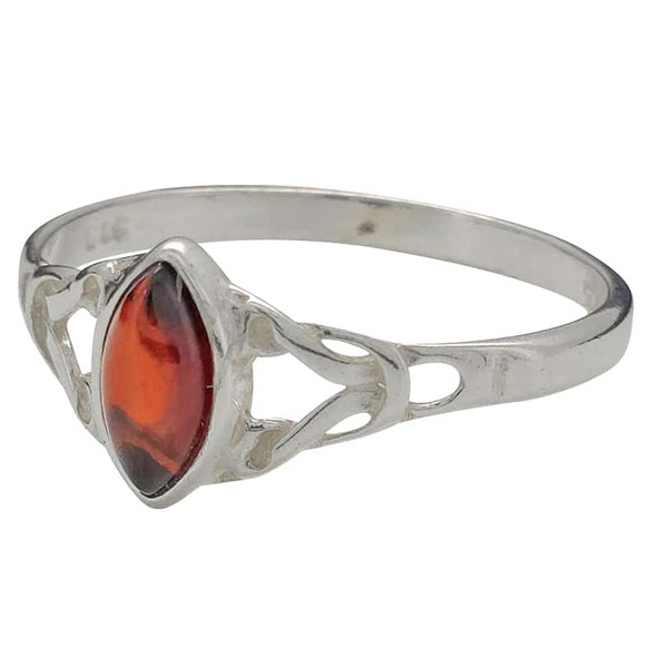 Cherry Amber Celtic Style Sterling Silver Ring