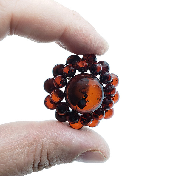 Cherry Amber .925 Silver Round Pin / Brooch / Pendant