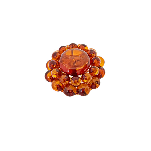 Cognac Amber .925 Silver Round Pin / Brooch / Pendant