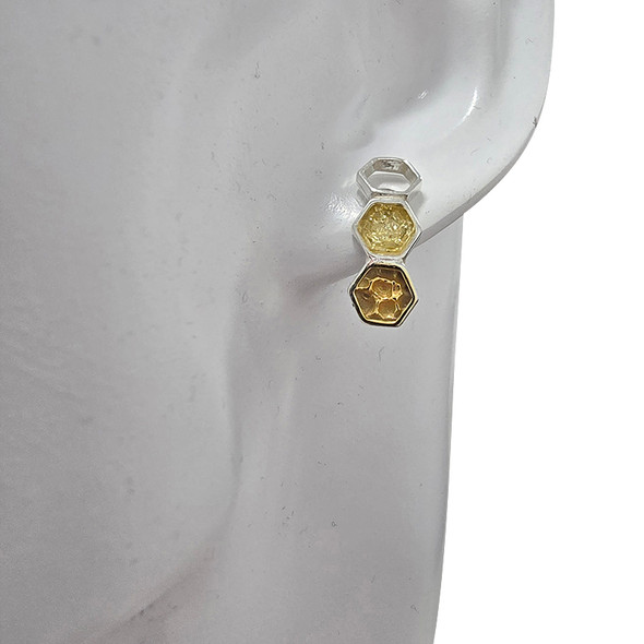 Citrine Amber Sterling Silver Honeycomb Stud Earrings
