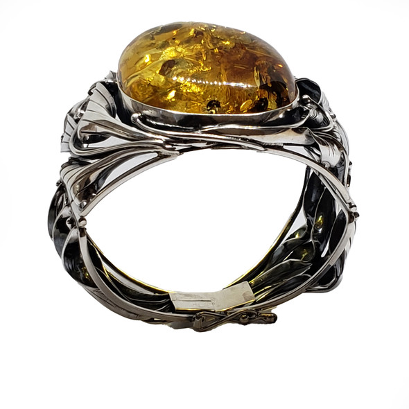 Handmade Cognac Amber Oxidized Silver Cuff Bracelet