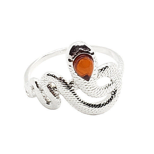 Snake Cherry Amber Sterling Silver Ring