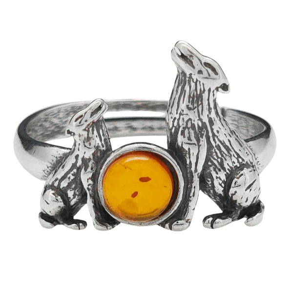 Wolves Cognac Amber Adjustable Ring