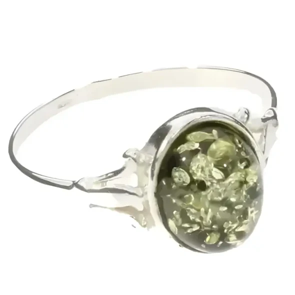 Green Amber Sterling Silver Ring