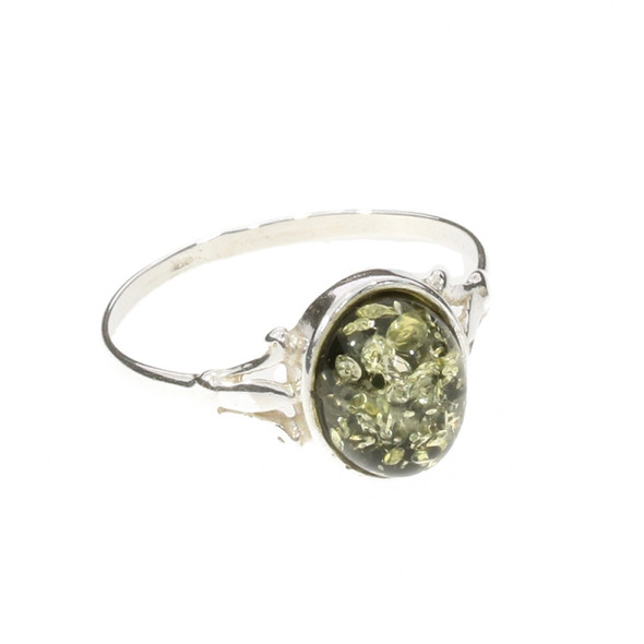 Green Amber Sterling Silver Ring