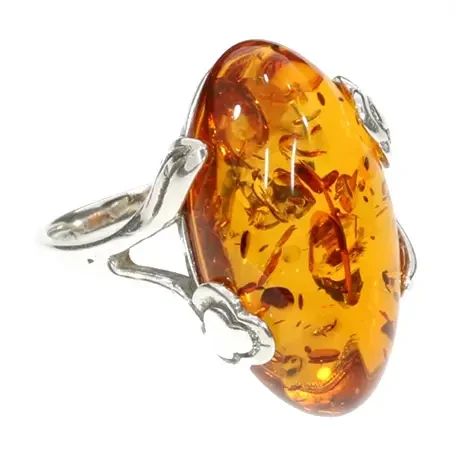 Cognac Amber Flower Design Adjustable Ring