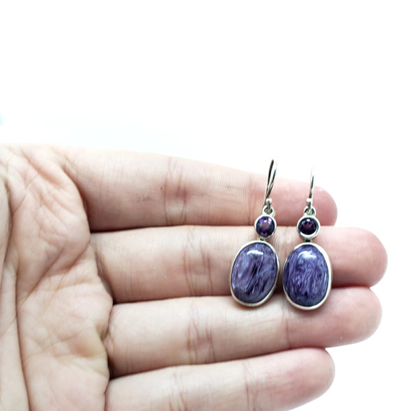 Charoite/Amethyst Sterling Silver Earrings. Charoite Jewelry