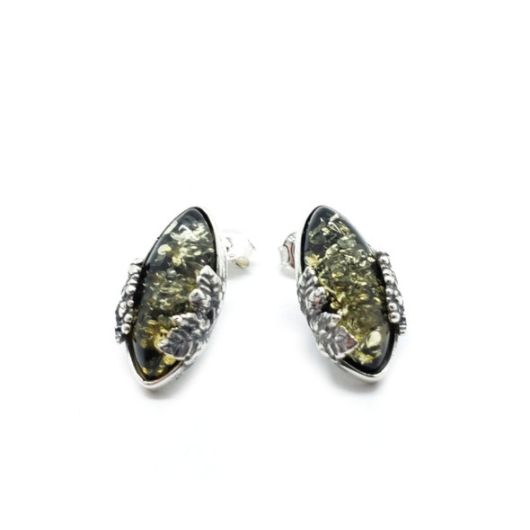 Baltic Amber Sterling Silver "Grape and Leaf" Earrings